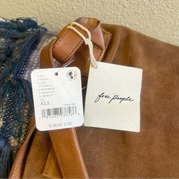 Free People Roswell Boho Slouchy Suede Leather Messenger Bag Tote Cognac Brown - Picture 12 of 16